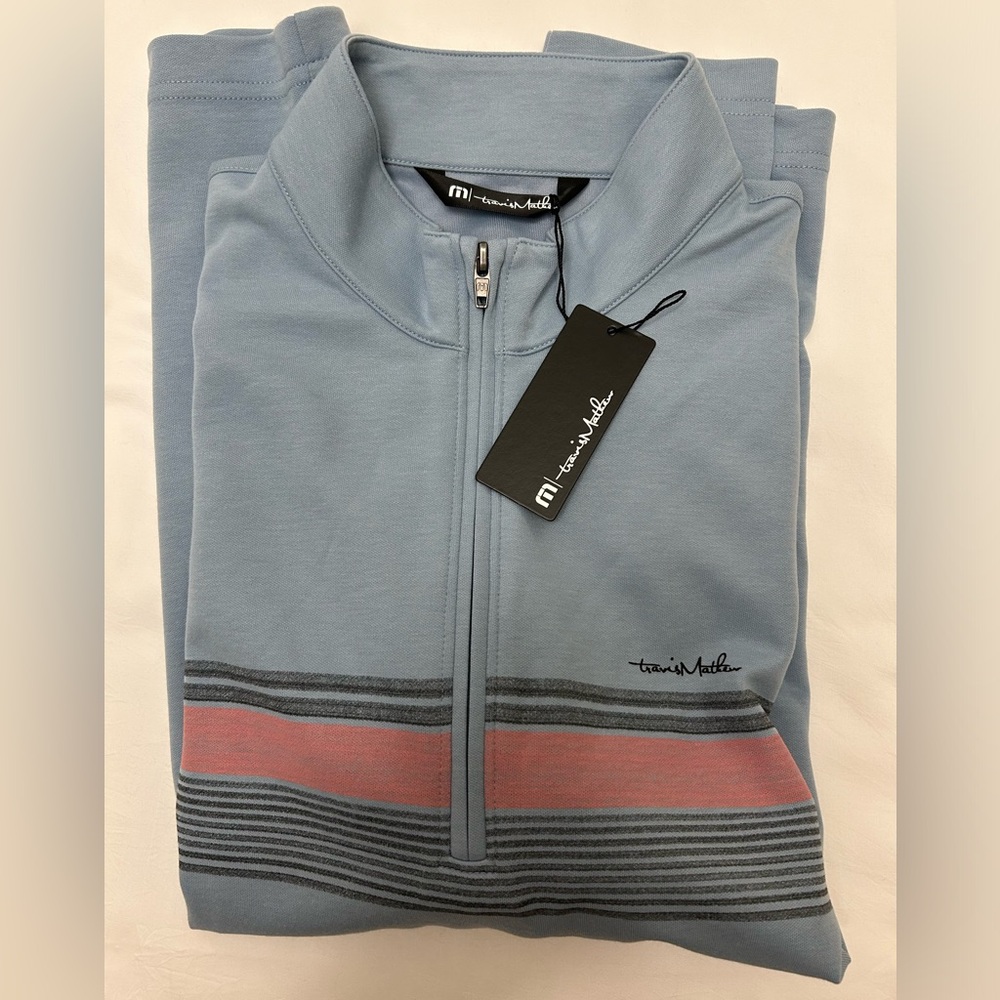 Travis Mathew Ash Blue Upgraded Striped Quarter Zip Pullover